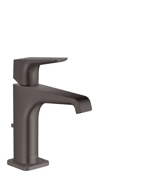 AXOR Einhebel-Waschtischmischer in Brushed Black Chrome mit Hebelgriff und Zugstangen-Ablaufgarnitur. Modernes Design, geeignet für Badezimmeranwendungen.